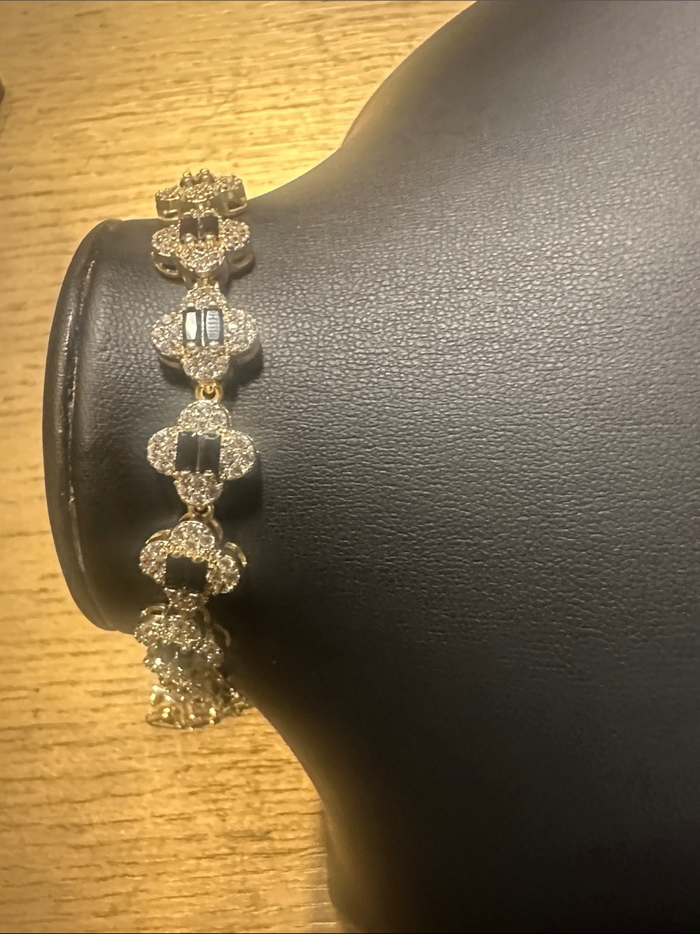 Gold and Black Pave CZ Link Tennis Bracelet - 7in
